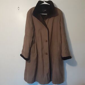 Vtg Utex Womens M Brown Long Button Up Trench Coat Jacket Cold Weather